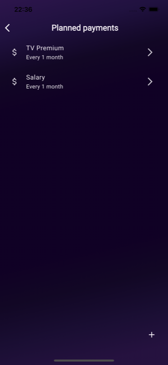 Planned payments list showing recurring items